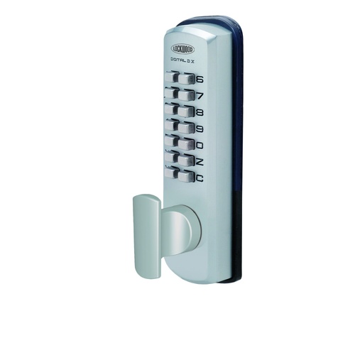 Lockwood 002-4LDXSC Dx Digital Keypad with 002 Deadlatch Open Out Strike with Lever  Satin Chrome