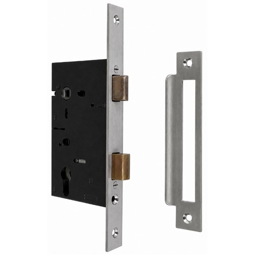 Jacksons JMCL60SCP Cylinder Mortice Long Body Lock, Plain Satin Chrome Plate