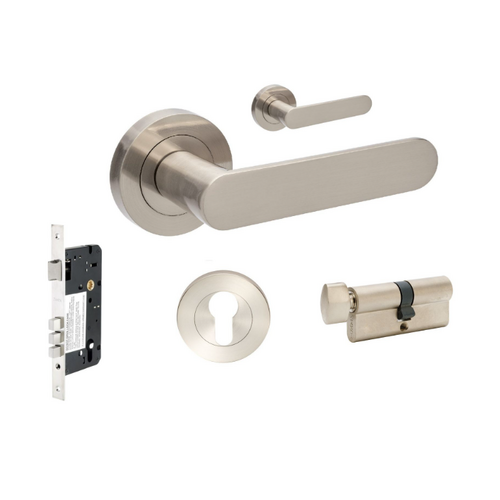 Zanda 10094.2.BN Duke Entrance Set - Includes 10090, 1143, 7020.2 & 1122 (60mm Key/Turn) Brushed Nickel
