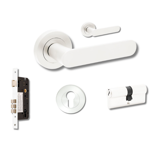Zanda 10094.3.WHT Duke Entrance Set - Includes 10090, 1143, 7020.2 & 1147 (70mm Key/Key) Matt White