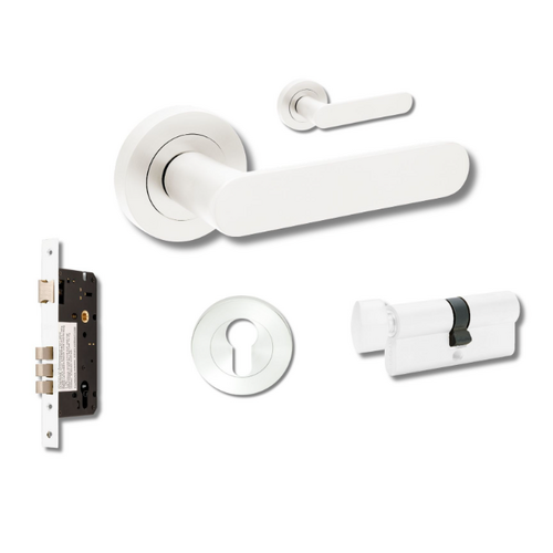 Zanda 10094.4.WHT Duke Entrance Set - Includes 10090, 1143, 7020.2 & 1148 (70mm Key/Turn) Matt White