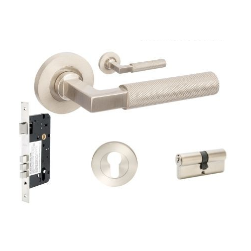 Zanda 9345.E1.BN Zurich Knurled Entrance Set - Includes 1143, 9349 & 1121 (60mm Key/Key) Brushed Nickel