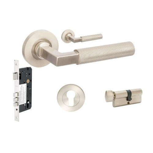 Zanda 9345.E2.BN Zurich Knurled Entrance Set - Includes 1143, 9349 & 1122 (60mm Key/Turn) Brushed Nickel