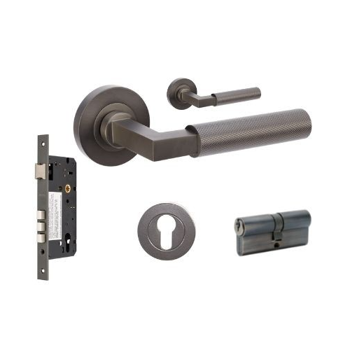 Zanda 9345.E3.GN Zurich Knurled Entrance Set - Includes 1143, 9349 & 1121 (70mm Key/Key) Graphite Nickel