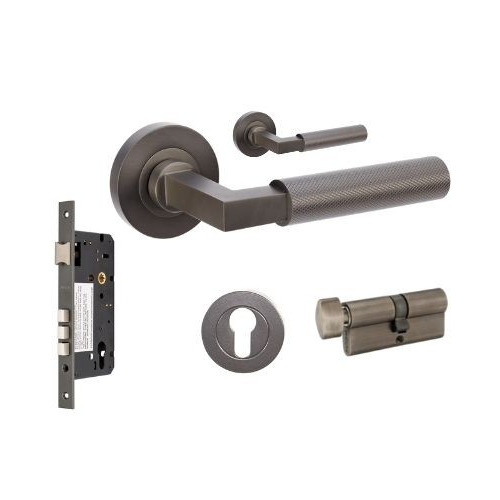 Zanda 9345.E4.GN Zurich Knurled Entrance Set - Includes 1143, 9349 & 1122 (70mm Key/Turn) Graphite Nickel